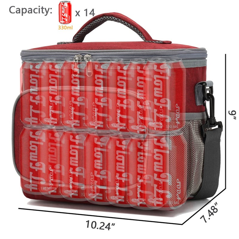 FlowFly Insulated Reusable Lunch Bag Adult Large Lunch Box for Women and Men with Adjustable Shoulder Strap,Front Zipper Pocket and Dual Large Mesh Side Pockets,Red - Image 4